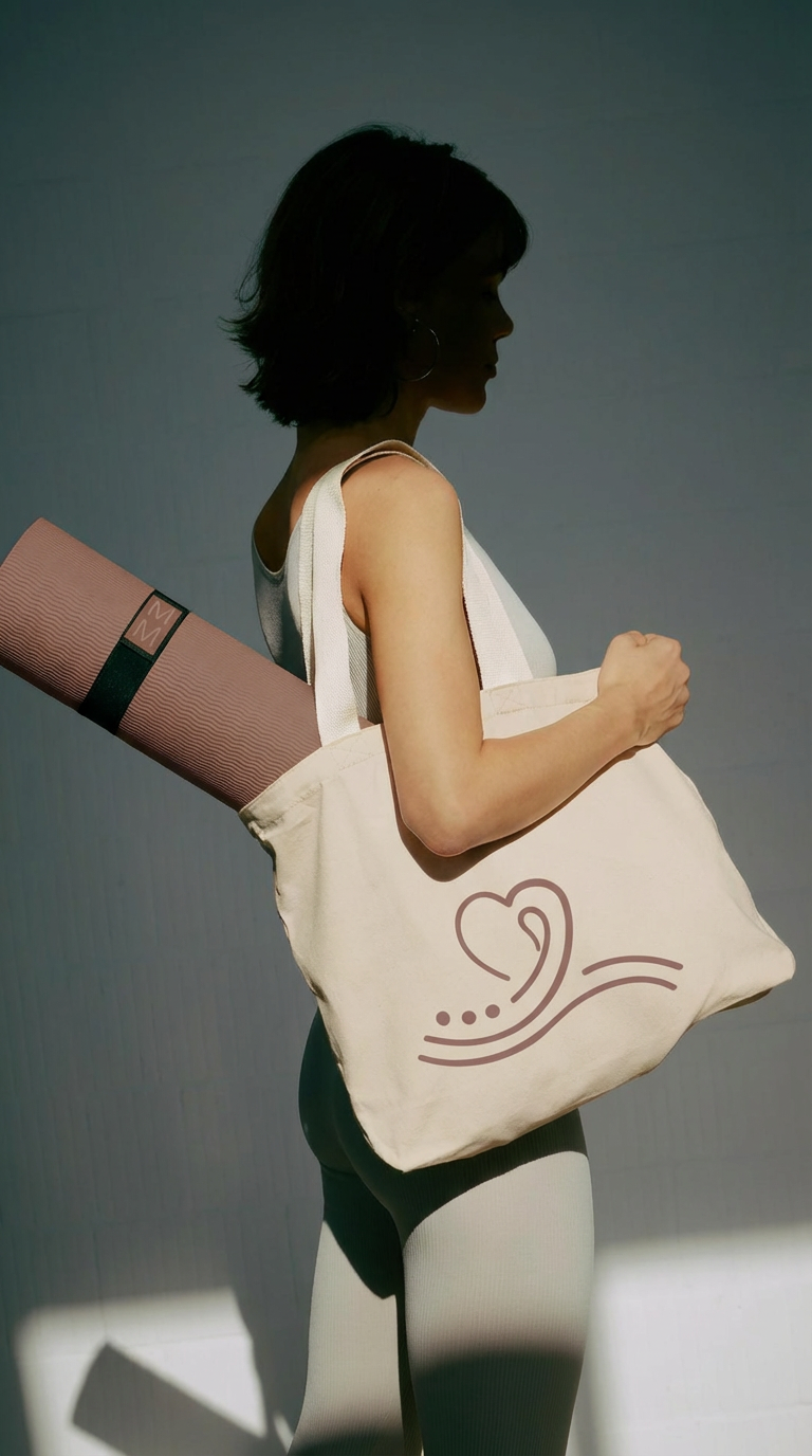 Firefly Genera il mockup con il logo in allegato di una donna che ha una borsa di colore beig 42643